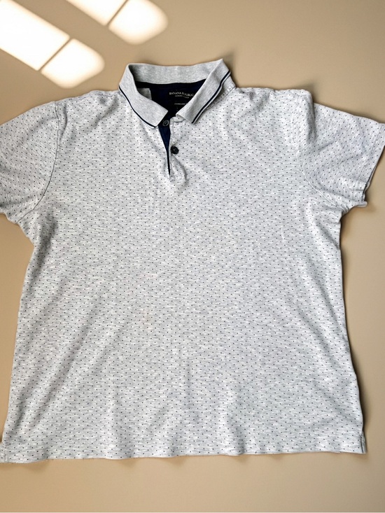 Banana Republic Other - Banana Republic Heather Light Gray Polo with Navy Blue Mini Polka Dots